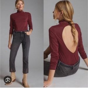Anthropologie NWT Daily Practice Elegant Burgundy Turtleneck Shimmer Bodysuit XL